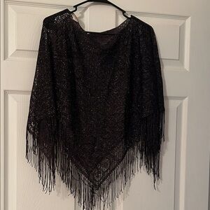 No Boundaries Black Fringe Poncho